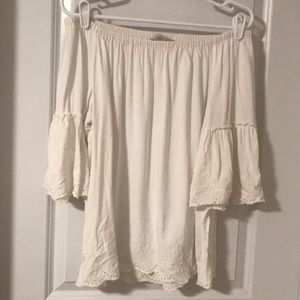 Loft Embroidered Off the Shoulder White Blouse - L